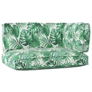 vidaXL Palettenkissenset Floral 3 pcs Gr&uuml;nes Blattmuster Oxford-Stoff