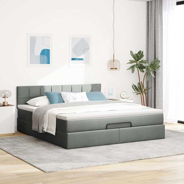 vidaXL Ottomane Bett mit Matratze & LEDs Dunkelgrau 180x200 cm Stoff