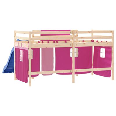 vidaXL Kinderhochbett mit Vorhängen Rosa 80x200 cm Massivholz Kiefer