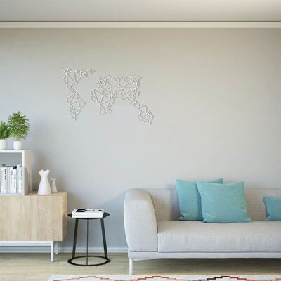 Homemania Wanddekoration Weltkarte 100x58 cm Stahl Weiß