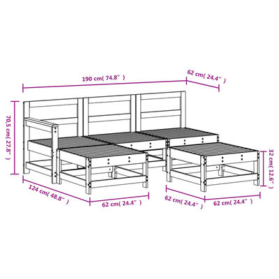 vidaXL 5-tlg. Garten-Lounge-Set Schwarz Massivholz Kiefer