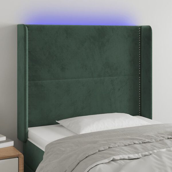 vidaXL LED Kopfteil Dunkelgr&uuml;n 103x16x118/128 cm Samt