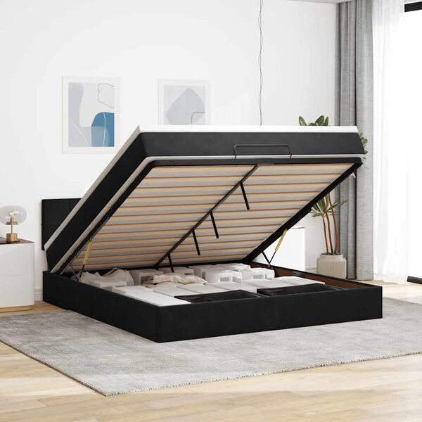 vidaXL Ottoman-Bett mit Matratze Schwarz 160x200 cm Samt