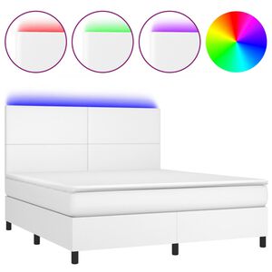 vidaXL Boxspringbett mit Matratze & LED Wei&szlig; 180x200 cm Kunstleder
