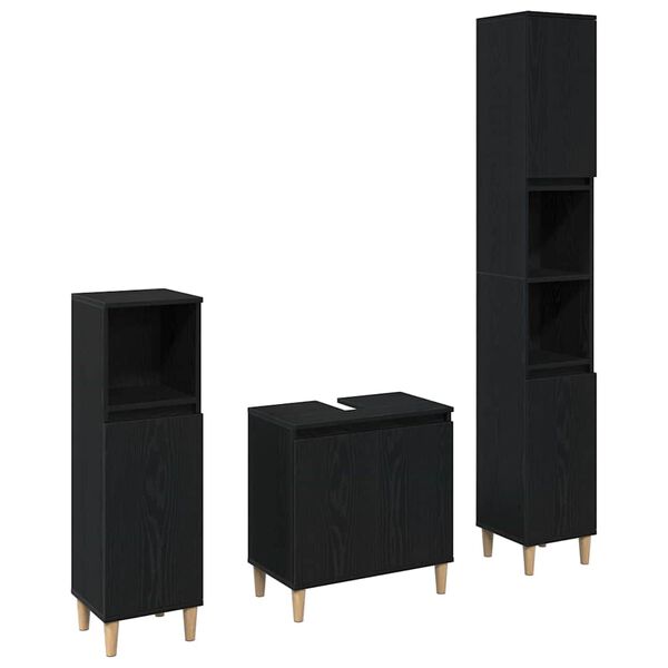vidaXL Badezimmerm&ouml;bel-Set Wandmontiert 3 pcs Schwarz Eichen-Optik