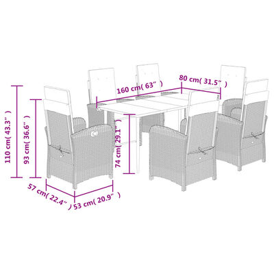 vidaXL 7-tlg. Garten-Essgruppe mit Kissen Beige Poly Rattan