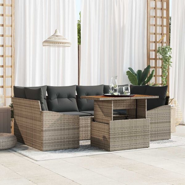 vidaXL Garten-Sofa-Set mit Speicher 7 pcs Grau Poly Rattan