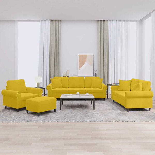 vidaXL 4-tlg. Sofagarnitur mit Kissen Gelb Samt