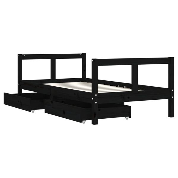 vidaXL Kinderbett mit Schubladen Schwarz 80x160 cm Massivholz Kiefer