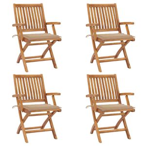 vidaXL Klappst&uuml;hle mit Kissen, 4-teilig, Massivholz Teakholz