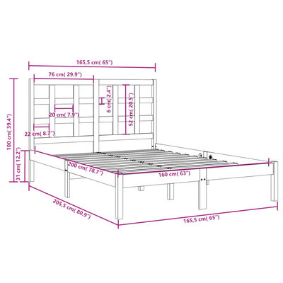 vidaXL Massivholzbett 160x200 cm