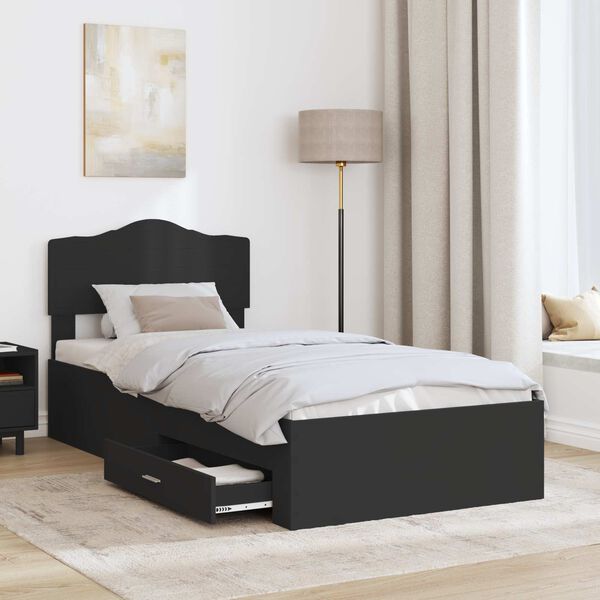 vidaXL Bettrahmen mit Kopfteil Schwarz 100 x 200 cm Holzwerkstoff