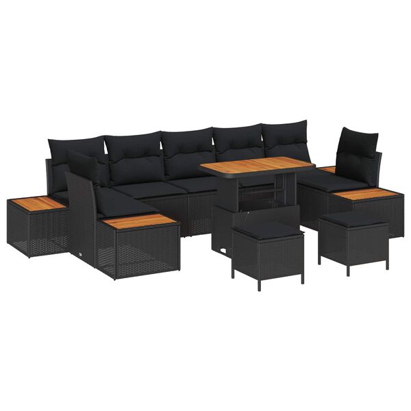 vidaXL Gartensofa-set mit Kissen 10 pcs Schwarz Poly Rattan