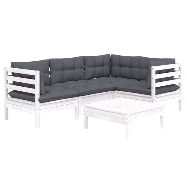 vidaXL 5-tlg. Garten-Lounge-Set mit Kissen Wei&szlig; Kiefernholz