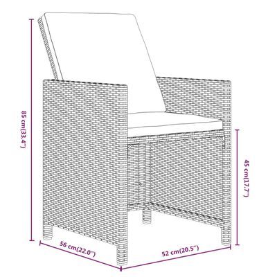 vidaXL 19-tlg. Garten-Essgruppe mit Kissen Poly Rattan Schwarz