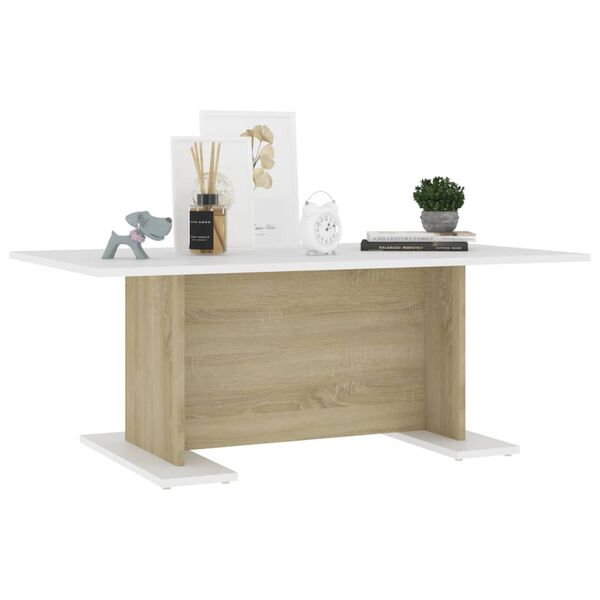 vidaXL Couchtisch Wei&szlig; und Sonoma-Eiche 103,5x60x40 cm Holzwerkstoff