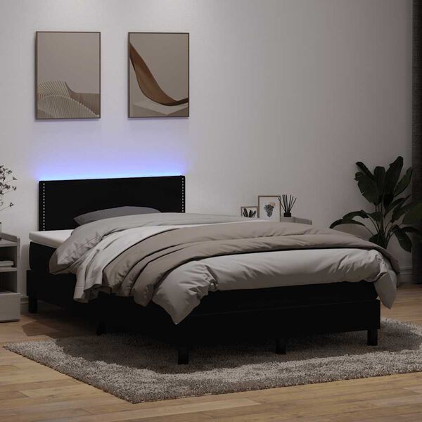 vidaXL Boxspringbett mit Matratze & LED Schwarz 120x210 cm Samt
