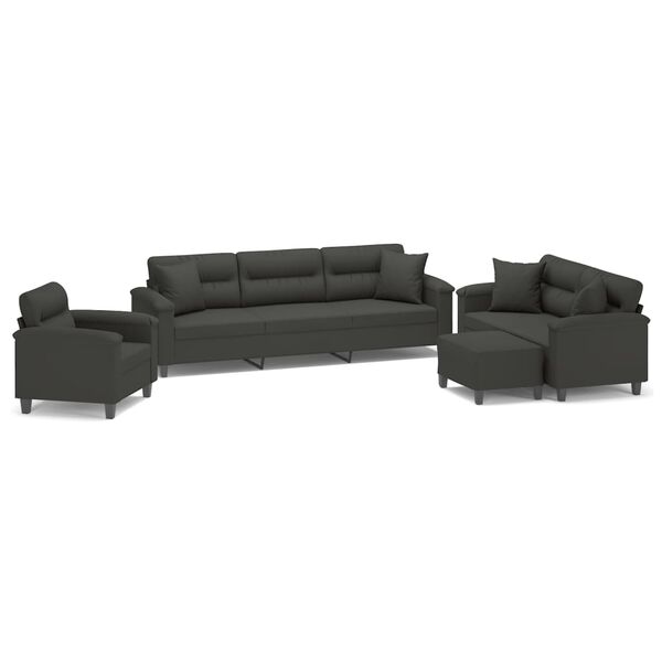 vidaXL 4-tlg. Sofagarnitur mit Kissen Dunkelgrau Mikrofasergewebe