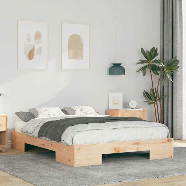 vidaXL Bodenbettgestell Braun 120 x 190 cm Massivholz Kiefer