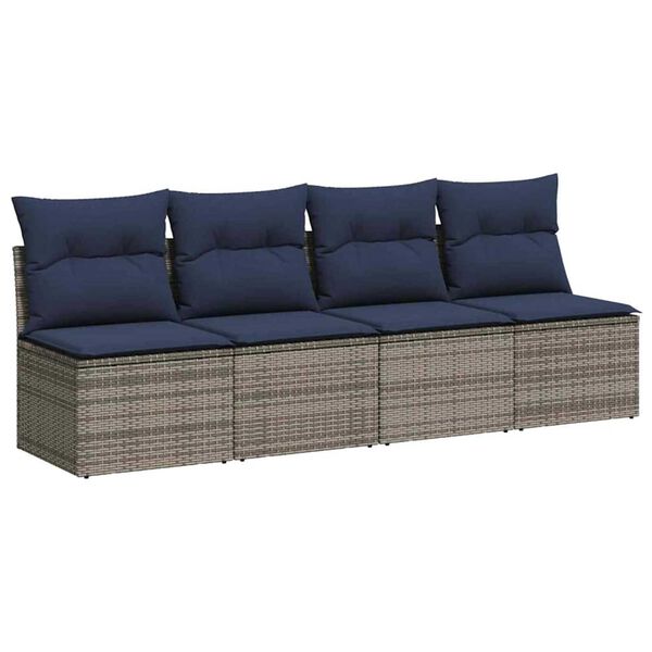 vidaXL | Gartensofa | mit Kissen Grau 220 x 62 x 69cm Poly-Rattan