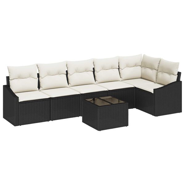 vidaXL Sofa Set mit Kissen 7 pcs Braun und Creme Poly-Rattan