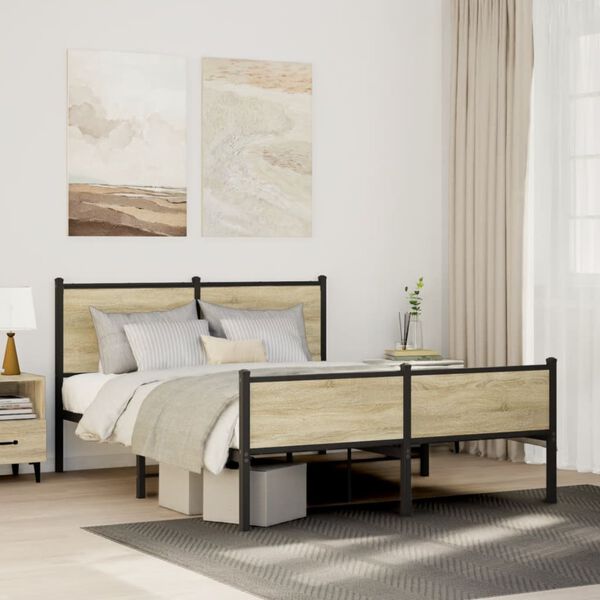 vidaXL Metallbett ohne Matratze Sonoma-Eiche 150x200 cm