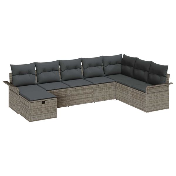 vidaXL Gartensofa-set mit Kissen mit Speicher 8 pcs Grau Poly-Rattan
