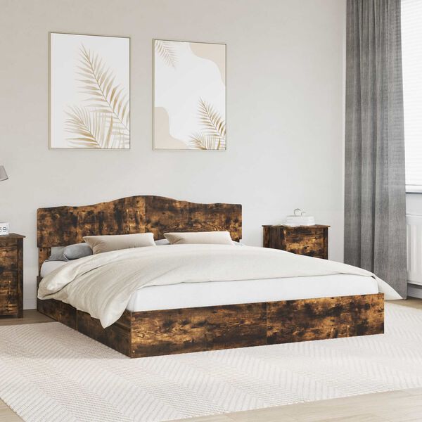 vidaXL Aufbewahrungsbett Ger&auml;ucherte Eiche 200 x 200 cm Holzwerkstoff