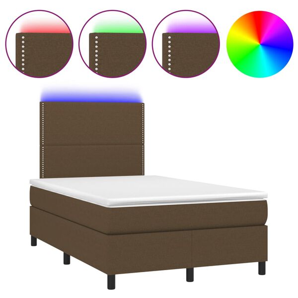 vidaXL Boxspringbett mit Matratze & LED Dunkelbraun 120x200 cm Stoff