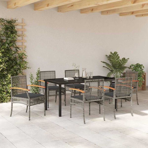 vidaXL Garten Essgruppe 7 pcs Grau Poly-Rattan
