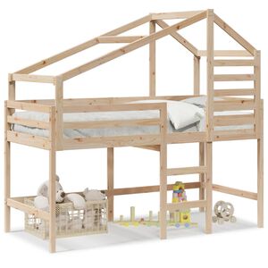 vidaXL Hochbett mit Leiter und Dach 90x190 cm Massivholz Kiefer