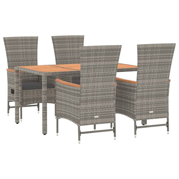 vidaXL 5-tlg. Garten-Essgruppe mit Kissen Grau Poly Rattan