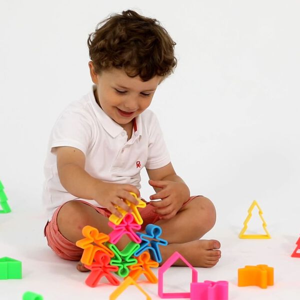 d&euml;na Silikon-Spielzeug-Set Kinder, H&auml;user & B&auml;ume Neon 18 Stk.