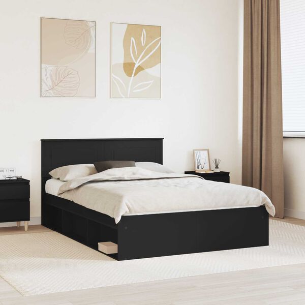vidaXL Bettrahmen mit Kopfteil Schwarz 150 x 200 cm Holzwerkstoff