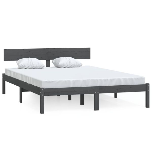 vidaXL Massivholzbett Grau Kiefer 140x190 cm