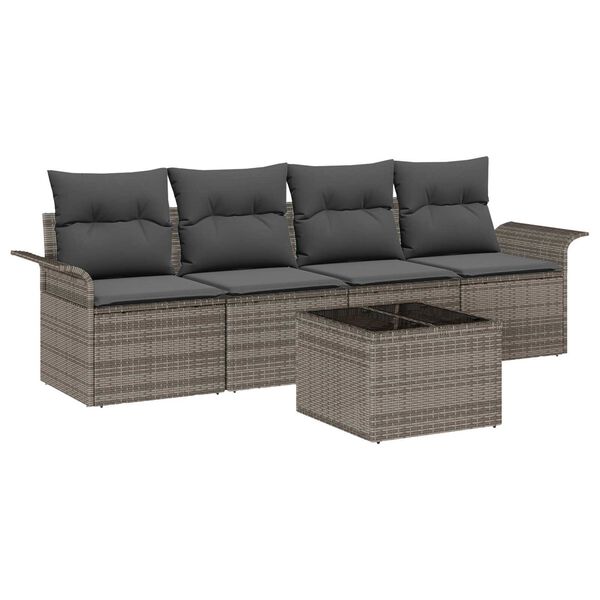vidaXL Sofa Set mit Kissen 5 pcs Grau Poly-Rattan