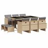 vidaXL 11-tlg. Garten-Essgruppe mit Kissen Beigemischung Poly Rattan
