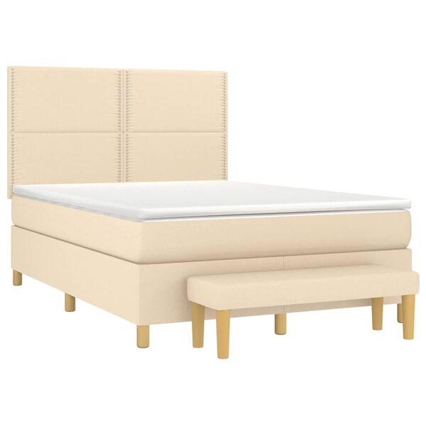 vidaXL Boxspringbett mit Matratze Creme 140x190 cm Stoff