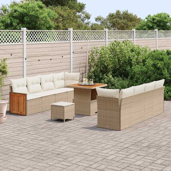 vidaXL Gartensofa-set mit Kissen 12 pcs Beige und Creme Poly-Rattan