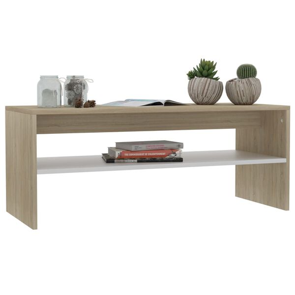 vidaXL Couchtisch Wei&szlig; und Sonoma-Eiche 100x40x40 cm Holzwerkstoff