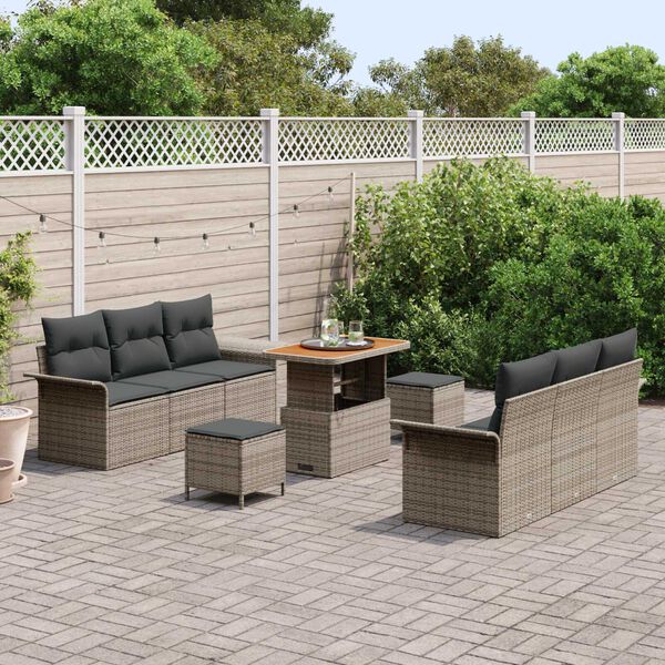 vidaXL Garten-Sofa-Set 9 pcs Grau Poly-Rattan