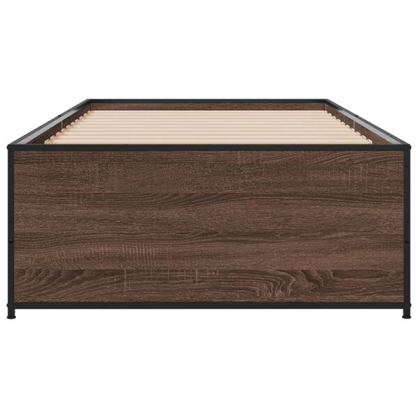 vidaXL Bettgestell Braun Eichen-Optik 100x200 cm Holzwerkstoff Metall
