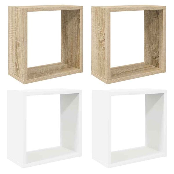 vidaXL W&uuml;rfelregale 4 Stk. Wei&szlig; und Sonoma-Eiche 30x15x30 cm