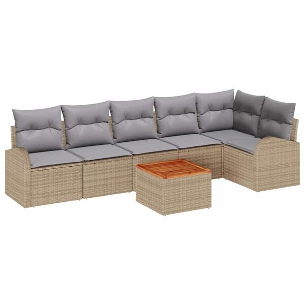 vidaXL Gartensofa-set mit Kissen 7 pcs Beige Poly-Rattan