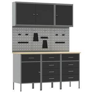 vidaXL Werkbank 8 stk. Schwarz und Grau Ingenieure Holz und Stahl