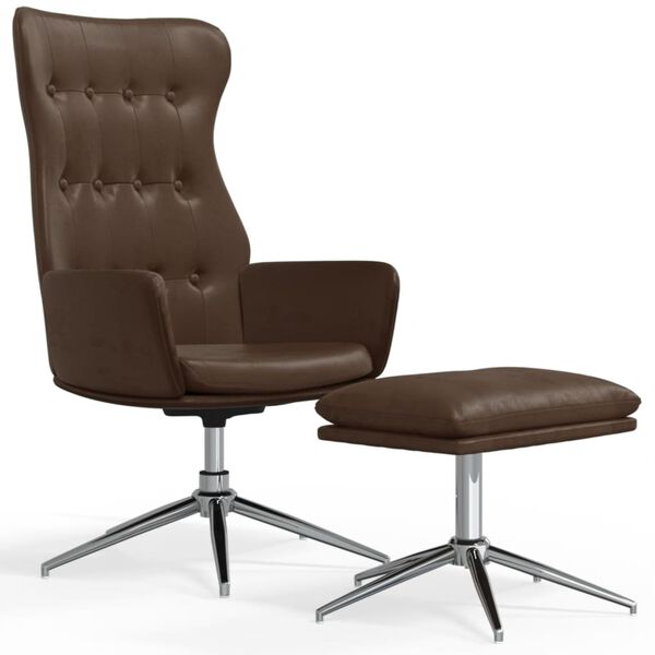 vidaXL Relaxsessel mit Hocker Gl&auml;nzend Braun Kunstleder