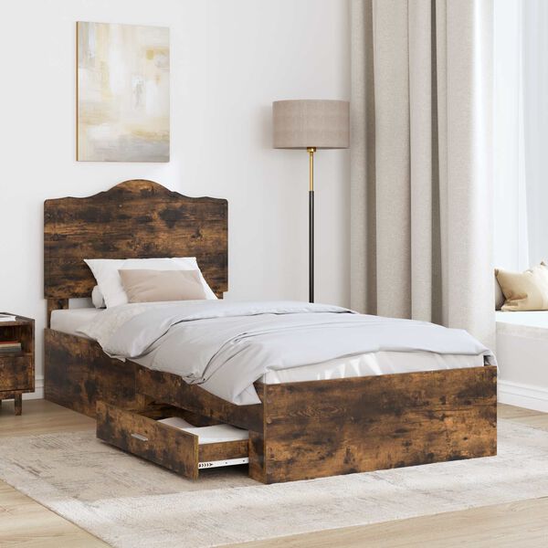 vidaXL Bettrahmen Ger&auml;ucherte Eiche 100 x 200 cm Holzwerkstoff