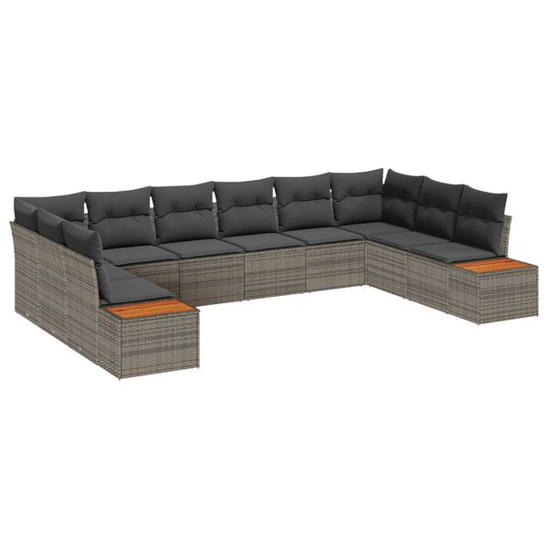 vidaXL Gartensofa-set mit Kissen 10 pcs Grau Poly Rattan