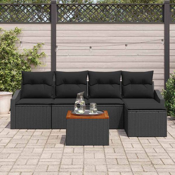 vidaXL Gartensofa-set mit Kissen 6 pcs Schwarz Poly-Rattan