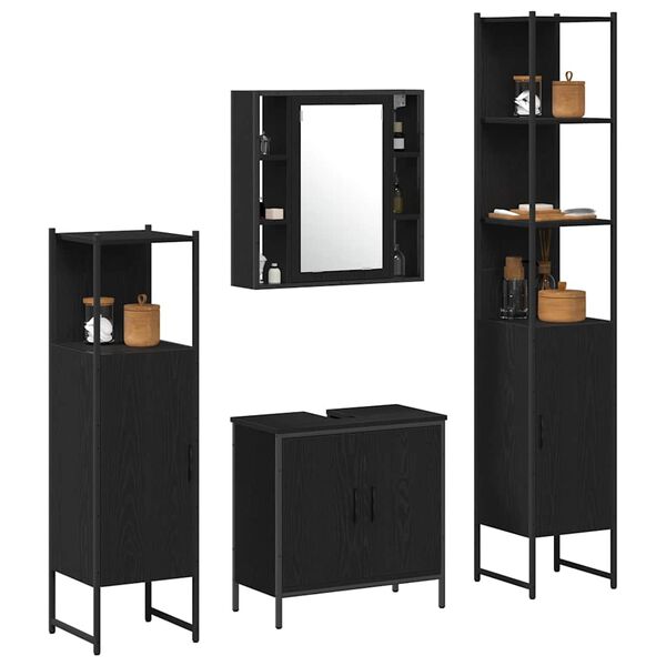vidaXL Badezimmerm&ouml;bel-Set mit Regal 4 pcs Schwarz Holzwerkstoff